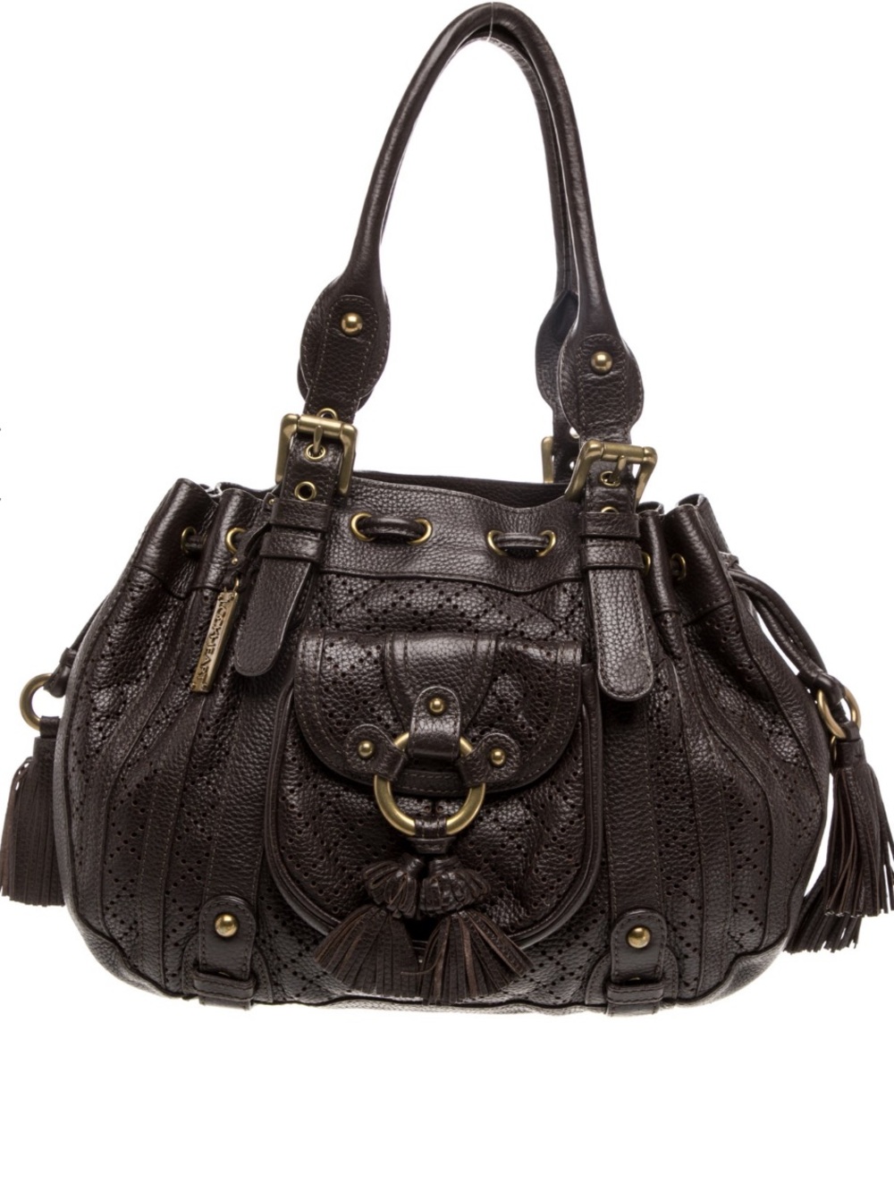 Lockheart brown leather tassel perforated handbag shoulder bag purse